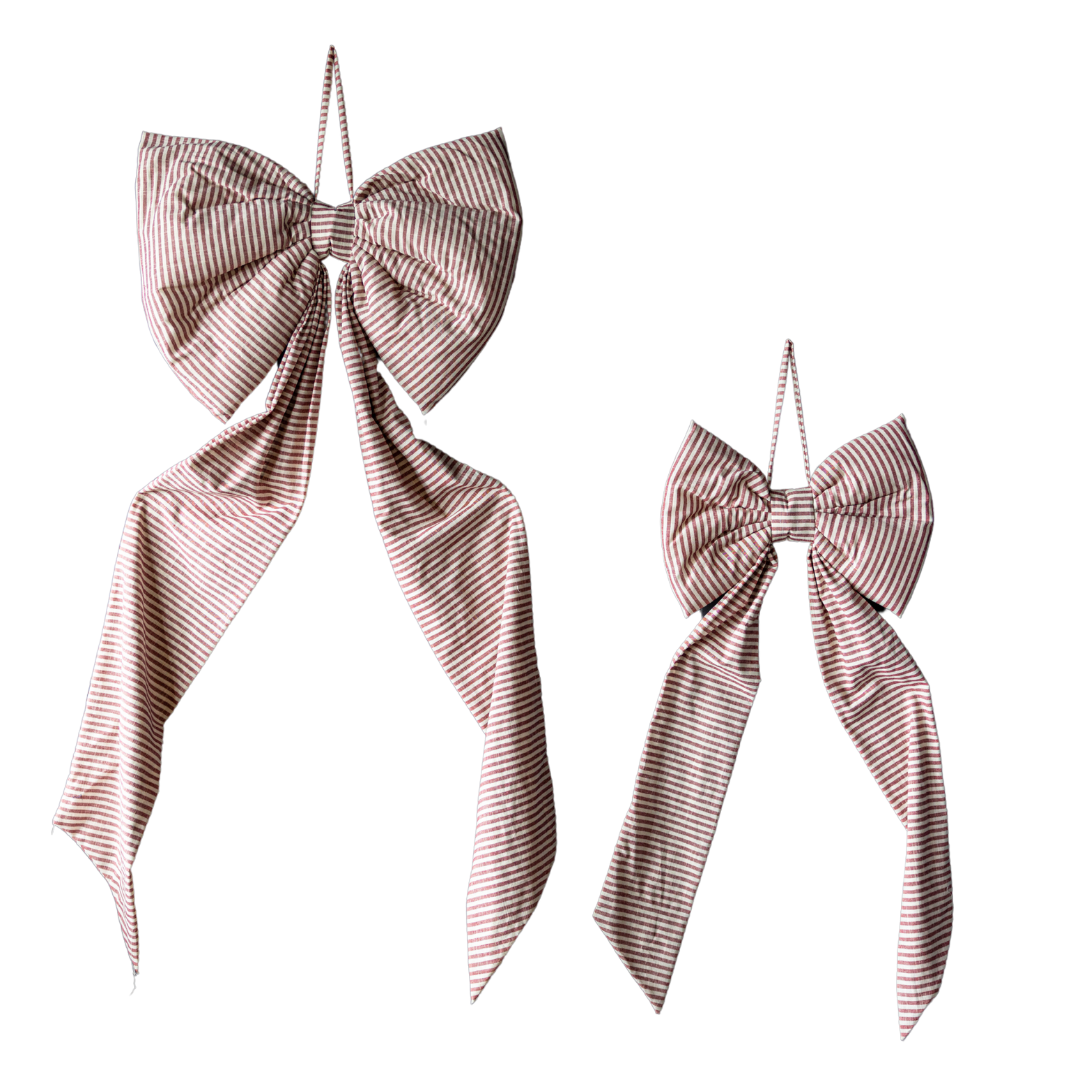 Luxe B Co - Oversized Cranberry Red Striped Fabric Bow