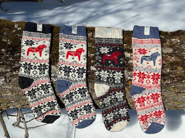 Swedish Passport - Viking Knits Dala Horse Swedish Pattern Wool Socks