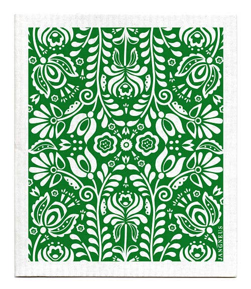 Jangneus - Swedish Dishcloth - Scandi Bloom - Dark Green
