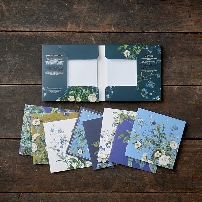 Koustrup & Co. - Cardfolder Blue Flower Garden - 8 Cards with Envelopes