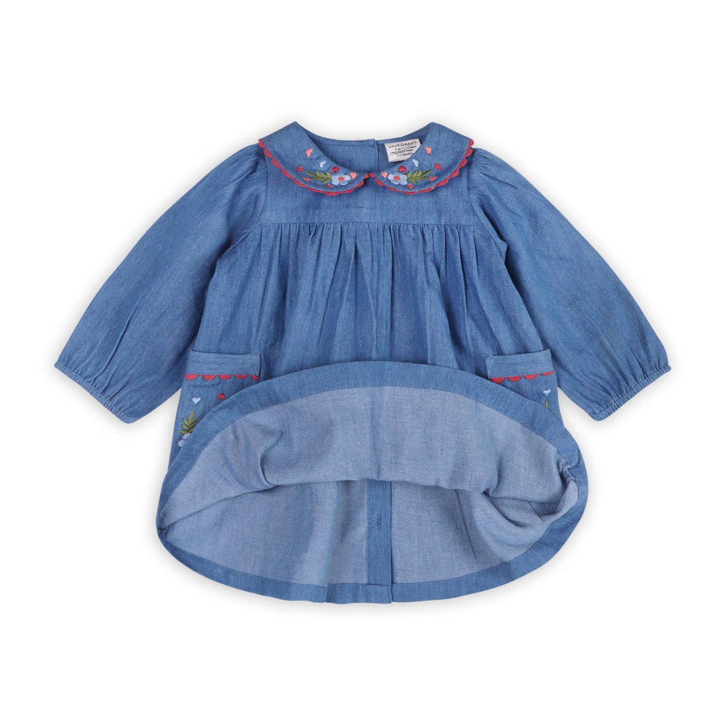 Viverano Organics - Ida Floral Embroidered Denim Baby Dress & Bloomer
