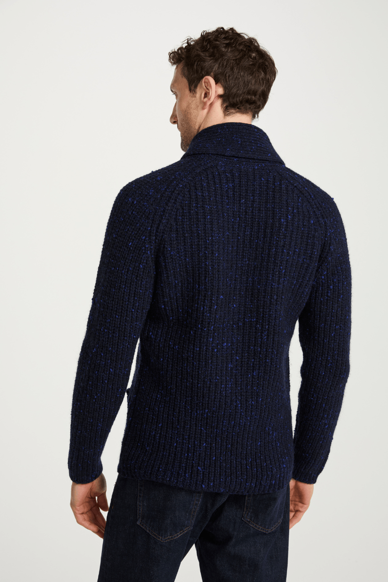 Aran Woollen Mills - Curragh Mens Rib Shawl Cardigan - Navy
