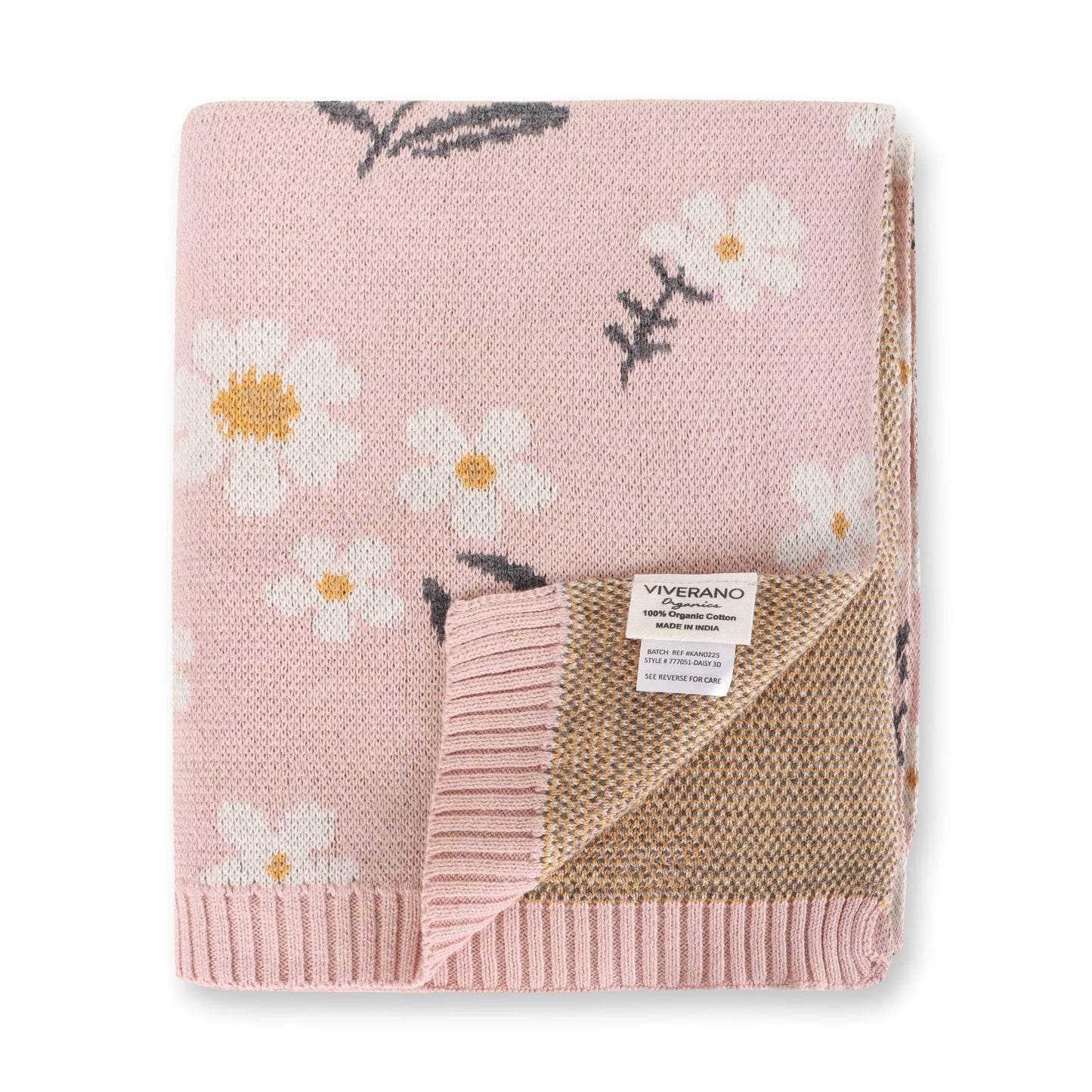 Viverano Organics - Daisy Floral - Organic Jacquard Sweater Knit Baby Blanket