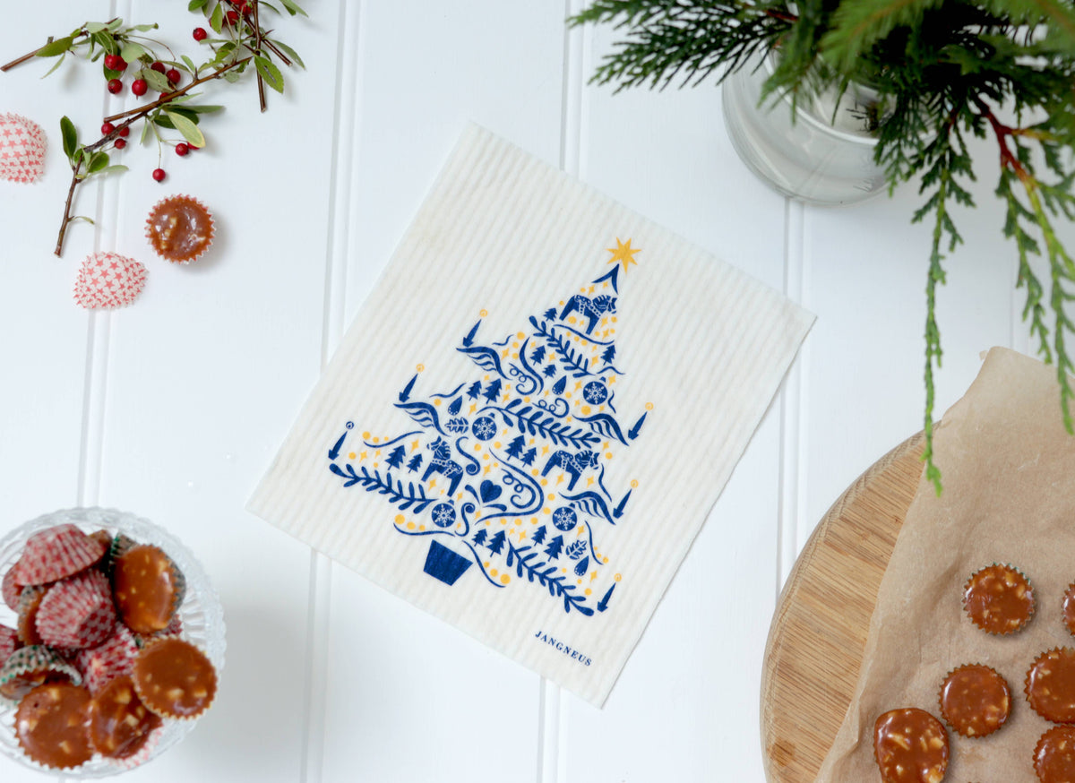 Jangneus - Swedish Dishcloth - Scandi Christmas Tree - Blue