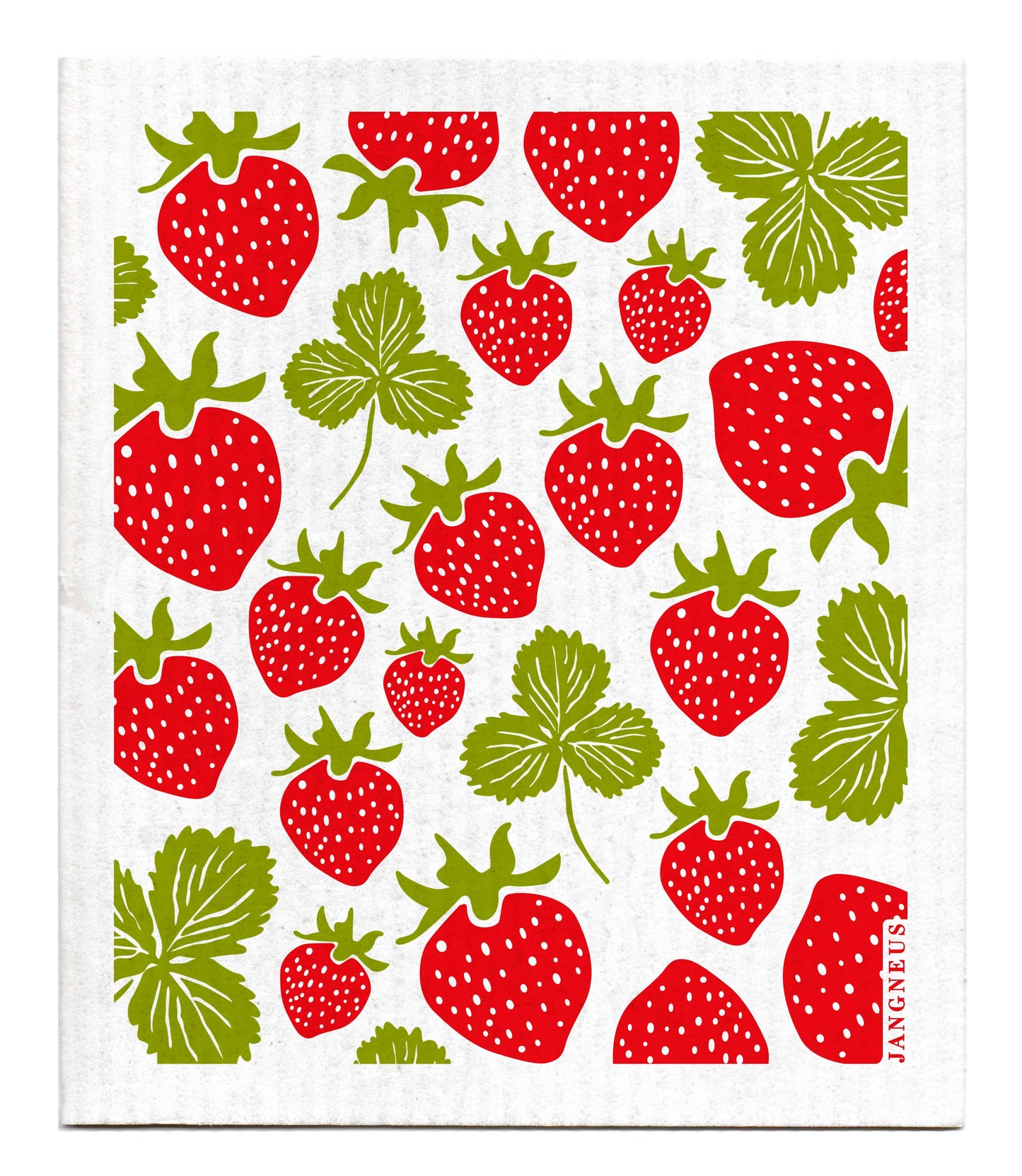 Jangneus - Swedish Dishcloth - Strawberries - Red - Botanical Design