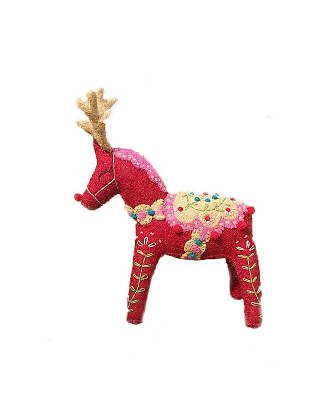 French Knot - Reindeer Mantel Topper - Red