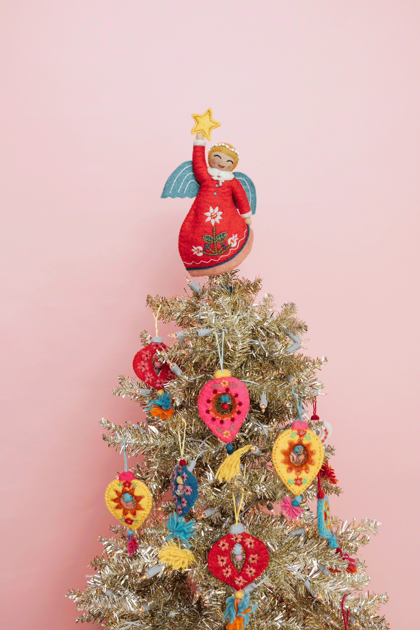 French Knot - Mini Angel Tree Topper - Red
