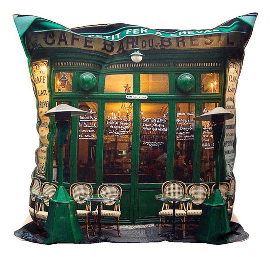 Maron Bouillie - Paris Devanture Café Au Petit Fer à Cheval Cushion Cover with Insert