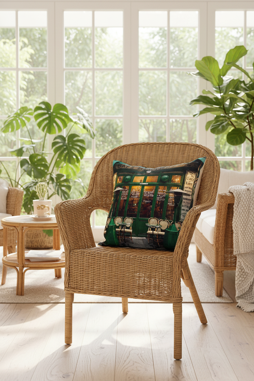 Maron Bouillie - Paris Devanture Café Au Petit Fer à Cheval Cushion Cover with Insert