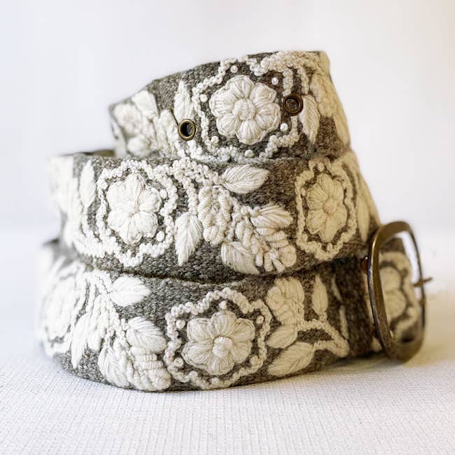 Jenny Krauss - Two-Tone Embroidered Wool Belt, Heather/Cream