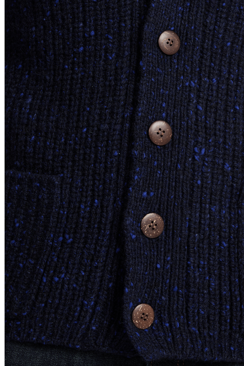 Aran Woollen Mills - Curragh Mens Rib Shawl Cardigan - Navy