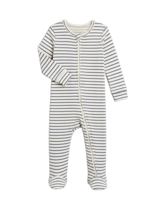 KENDI by Colored Organics - Peyton Zipper Sleeper - Bay Stripe / Ivory + Sea