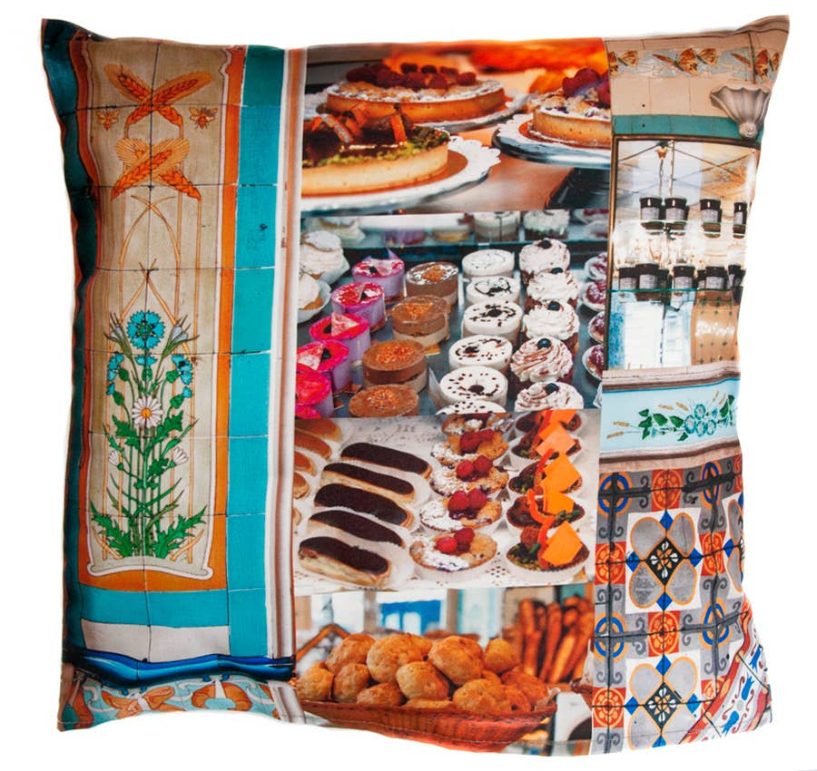 Maron Bouillie - Paris Devanture Confiserie Boulangerie Cushion Cover with Insert