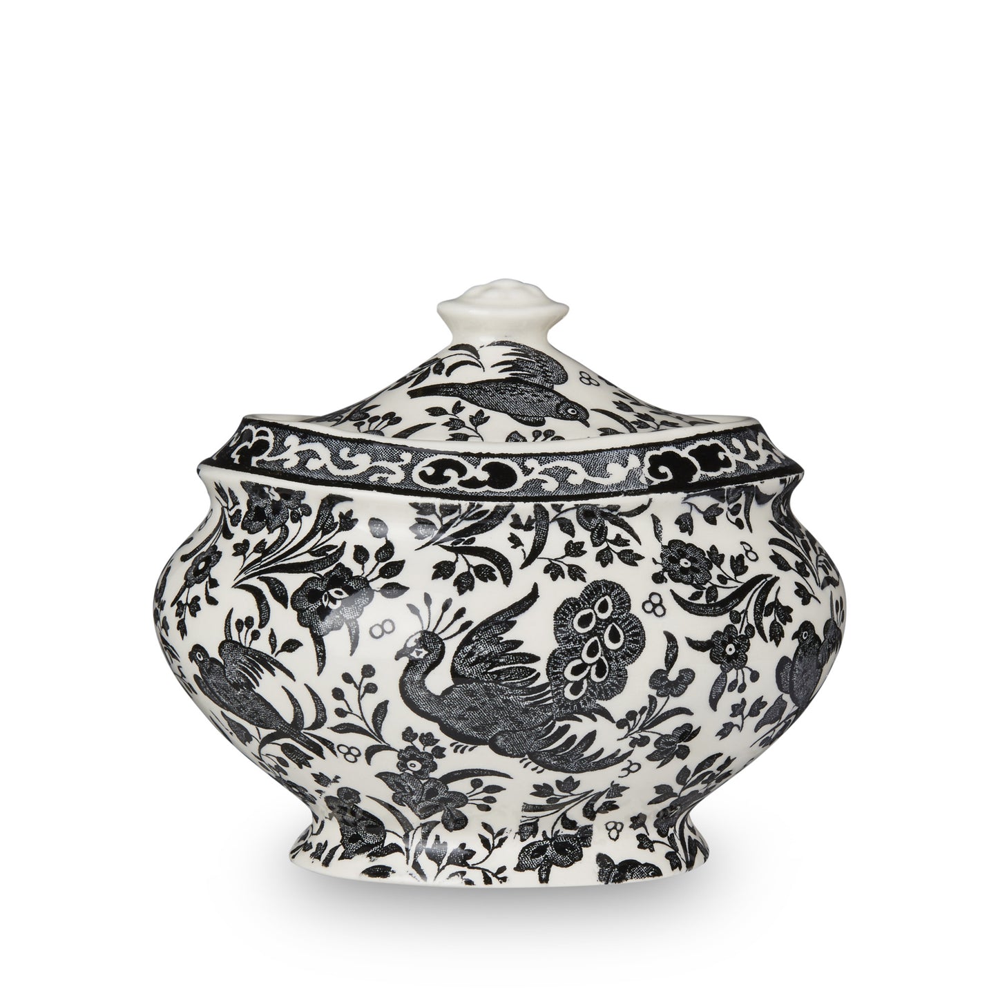 Black Regal Peacock Covered Jam/Sugar Bowl - Retired