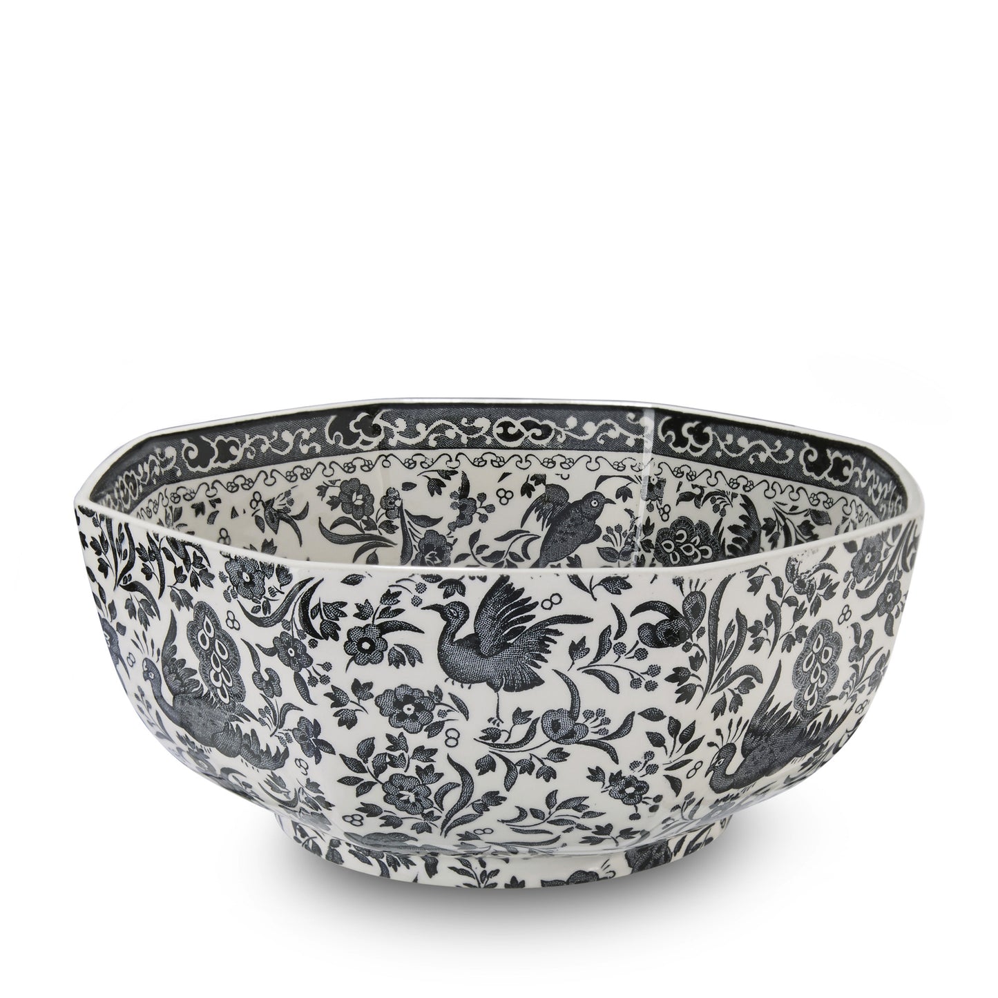 Black Regal Peacock Octagonal Medium Bowl