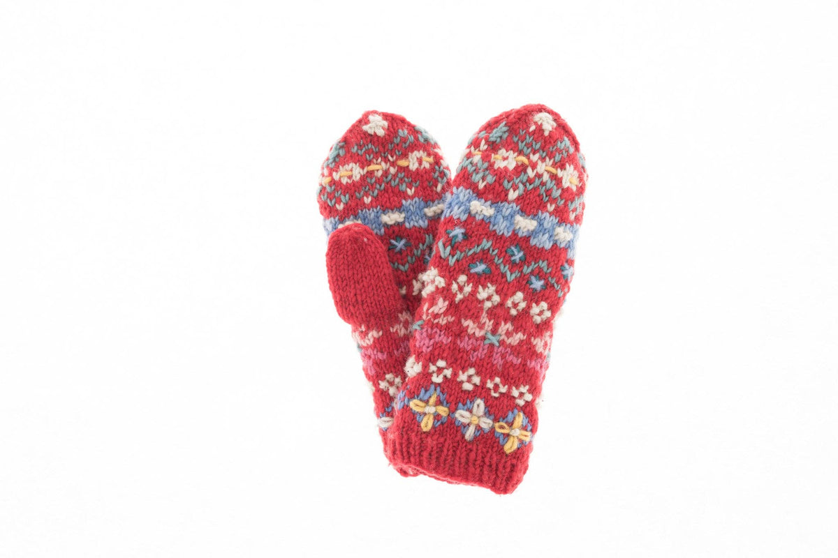French Knot - River Mittens - Red