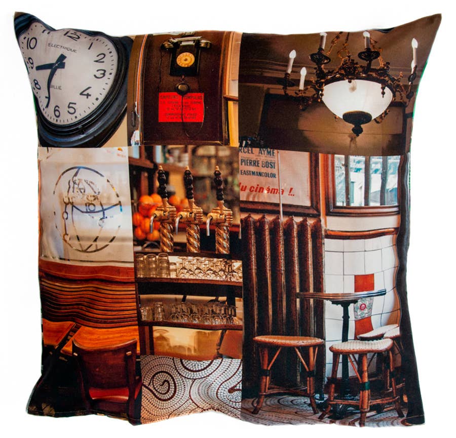 Maron Bouillie - Paris Devanture Café Au Petit Fer à Cheval Cushion Cover with Insert