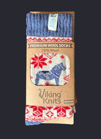 Swedish Passport - Viking Knits Dala Horse Swedish Pattern Wool Socks