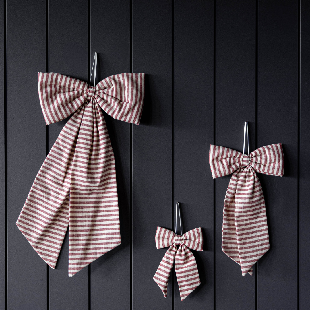 Luxe B Co - Striped Cranberry Red Fabric Bow