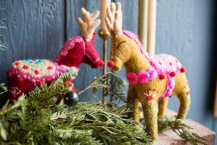 French Knot - Reindeer Mantel Topper - Red