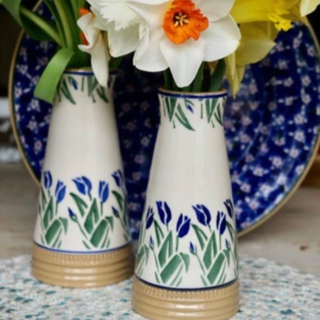 Blue Blooms Small Tapered Vase