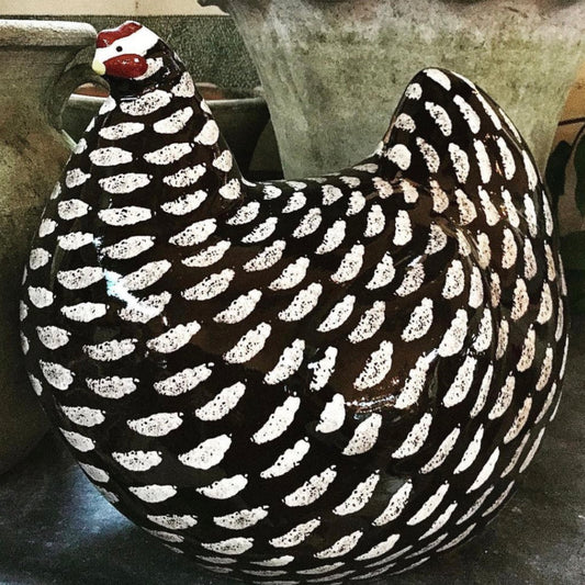 Ceramic Hen Brown/Black Spotted White