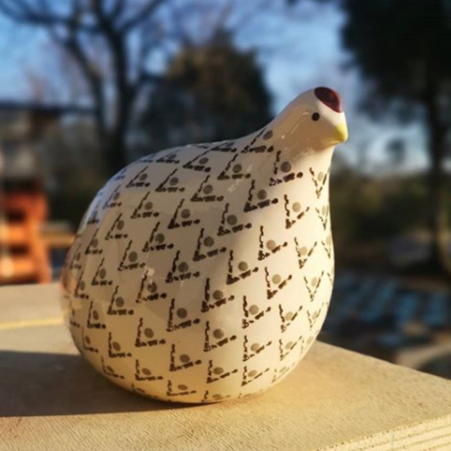 Ceramic Quail White Spotted Black