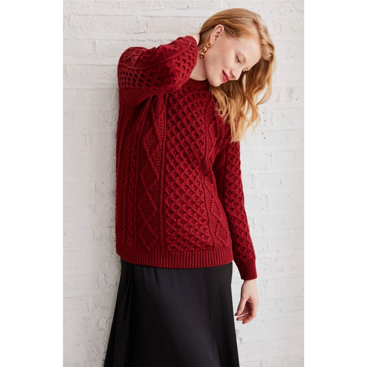 Eireann Ladies Traditional Aran Supersoft Sweater - Rua Red