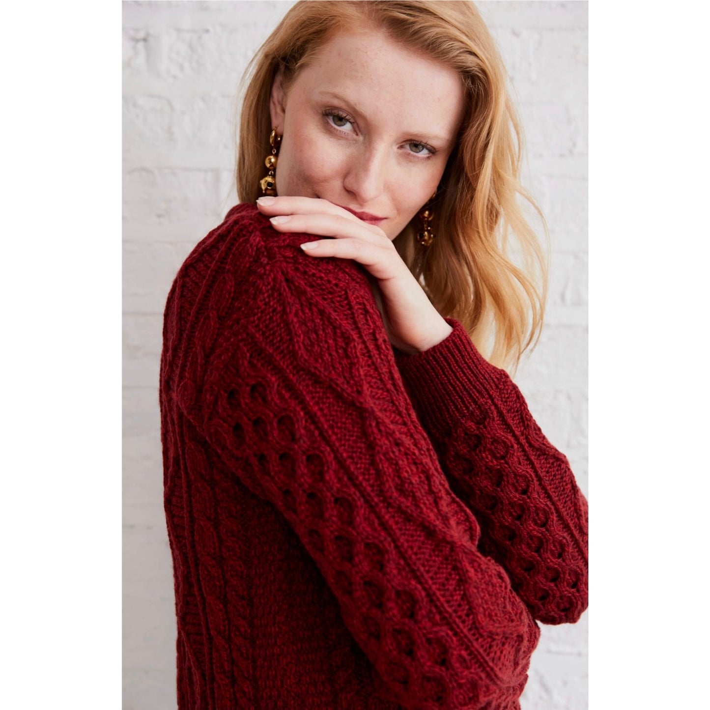 Eireann Ladies Traditional Aran Supersoft Sweater - Rua Red