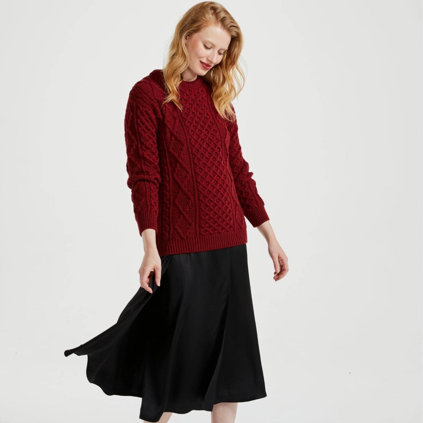 Eireann Ladies Traditional Aran Supersoft Sweater - Rua Red