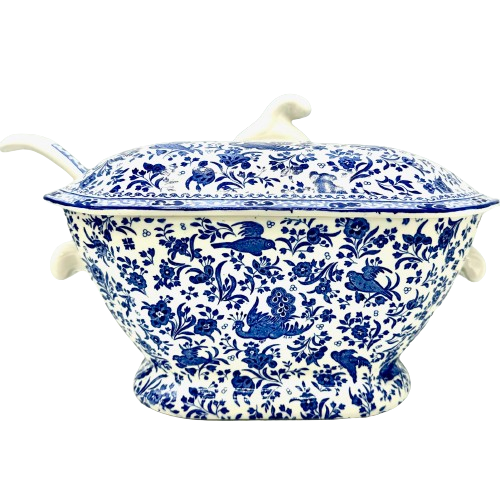 Blue Regal Peacock Soup Tureen with Ladle - Retired