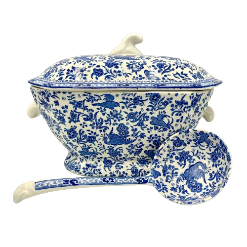 Blue Regal Peacock Soup Tureen with Ladle - Retired