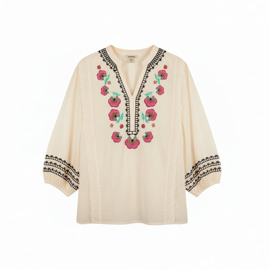Summum Voile Embroidered Ivory Top