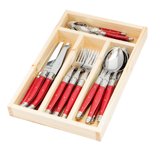 Laguiole Flatware 24pc; Red/Box