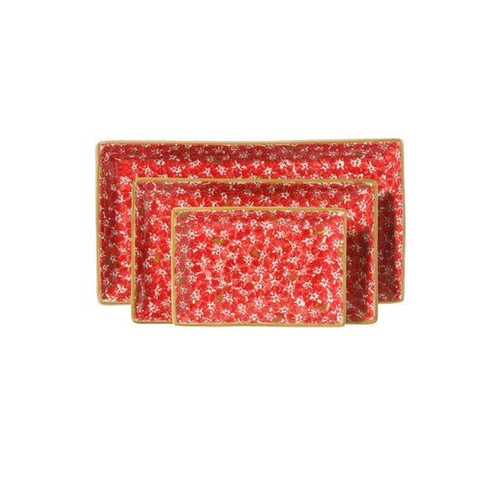 Lawn Red Rectangle Dish Set/3