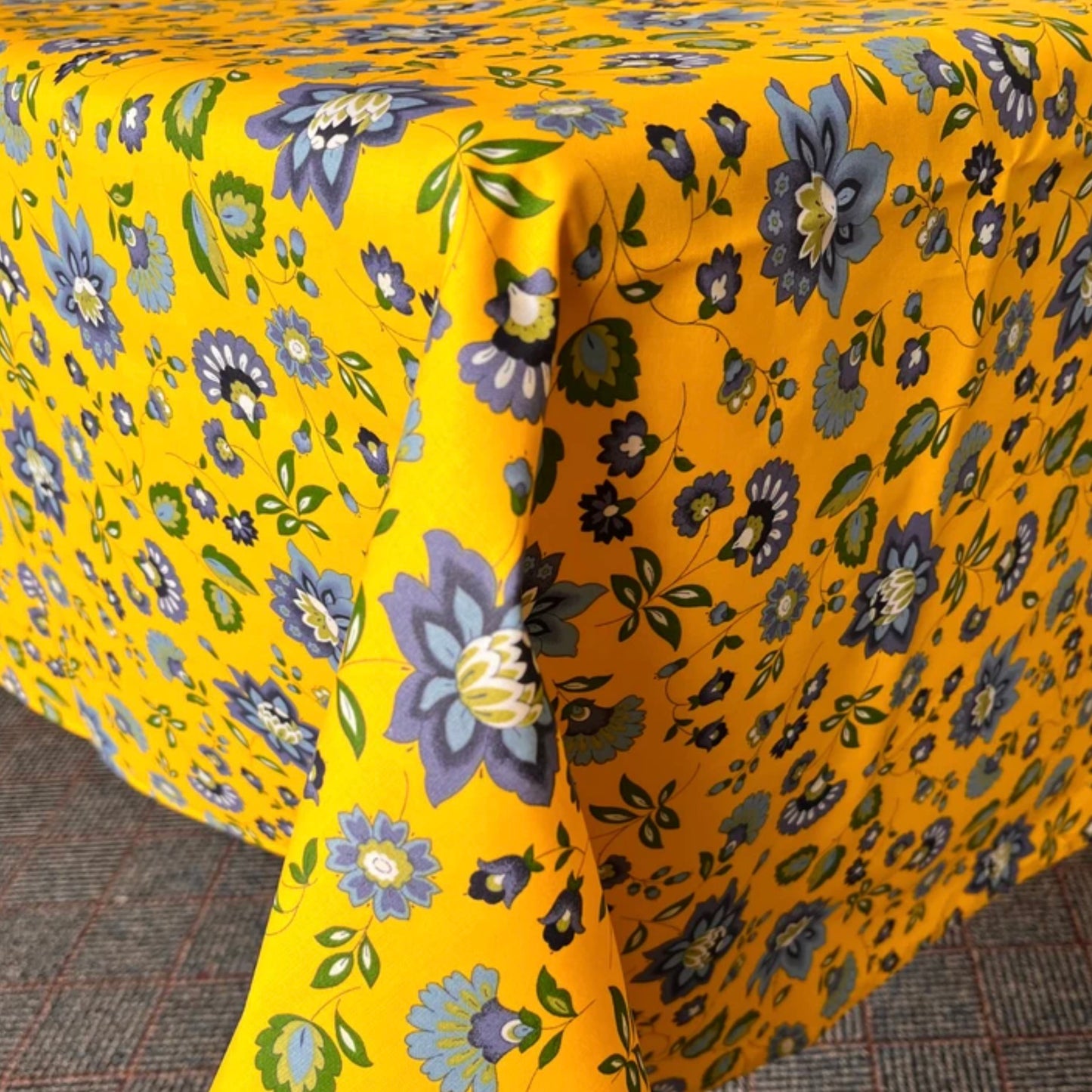 Le Cluny Millefleur Yellow/Blue Coated Cotton Tablecloth