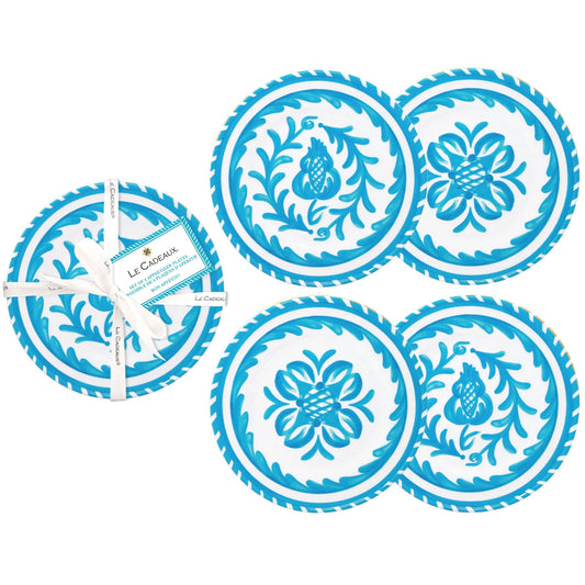 Le Cadeaux Sicily Teal Melamine Appetizer Plates Set/4