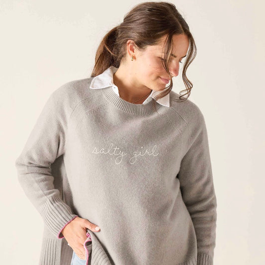 Mersea Banff Crewneck "Salty Girl" -  Stone/Azalea