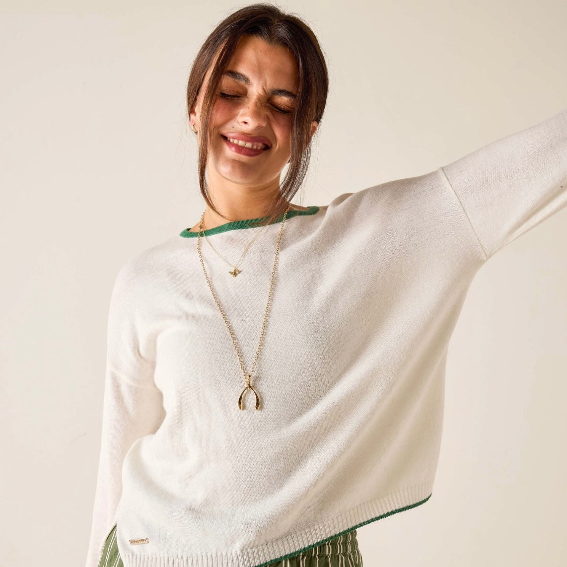 Mersea Cardiff Sweater - White/Jungle