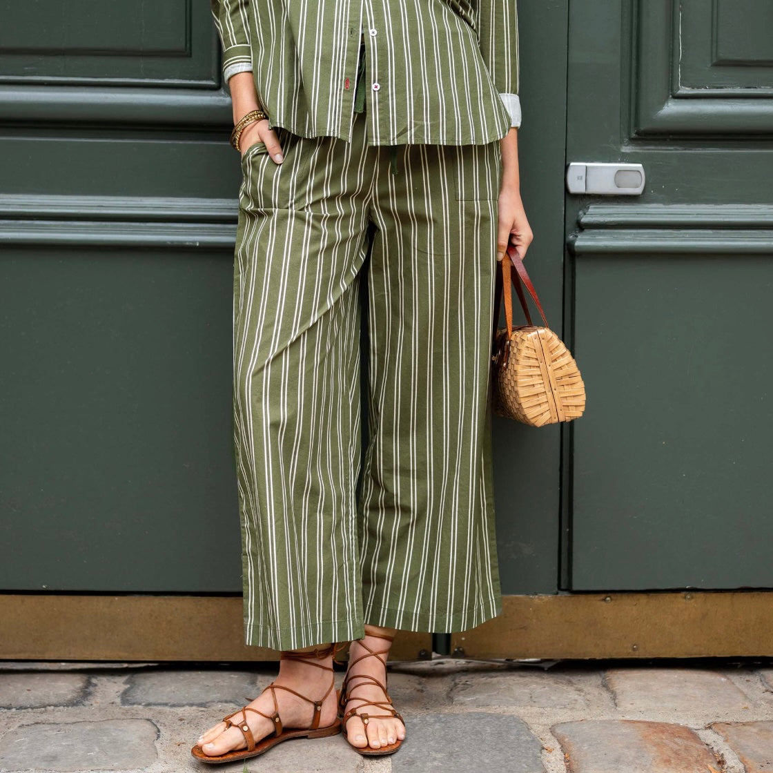 Mersea Porto Poplin Drawstring Pant - Sea Moss Stripe
