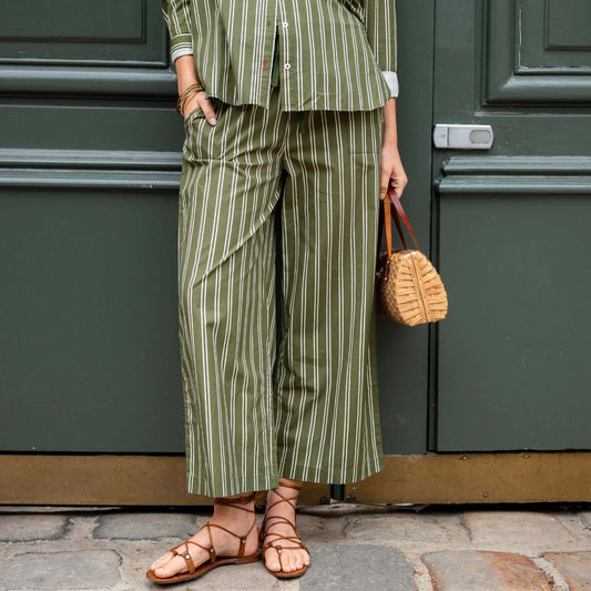 Mersea Porto Poplin Drawstring Pant - Sea Moss Stripe
