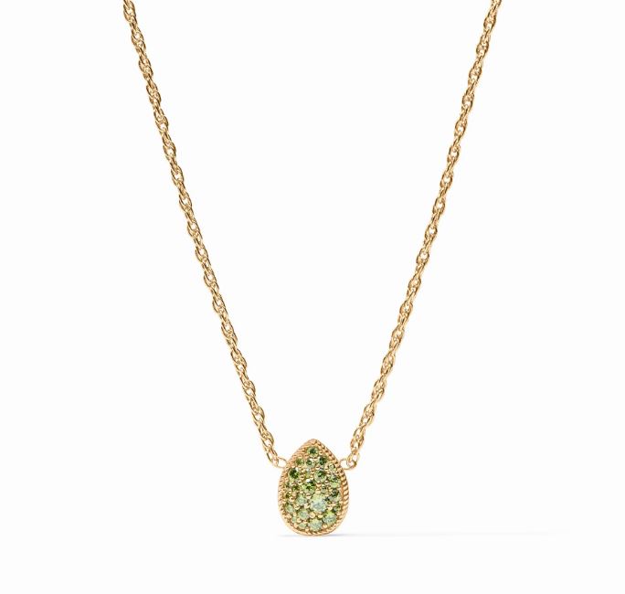 Julie Vos Pavé Teardrop Delicate Necklace - Peridot Green