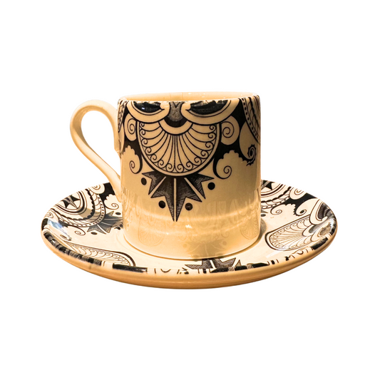 Burleigh Ink Blue Palisade Coffee Can Mug & Saucer - Retired