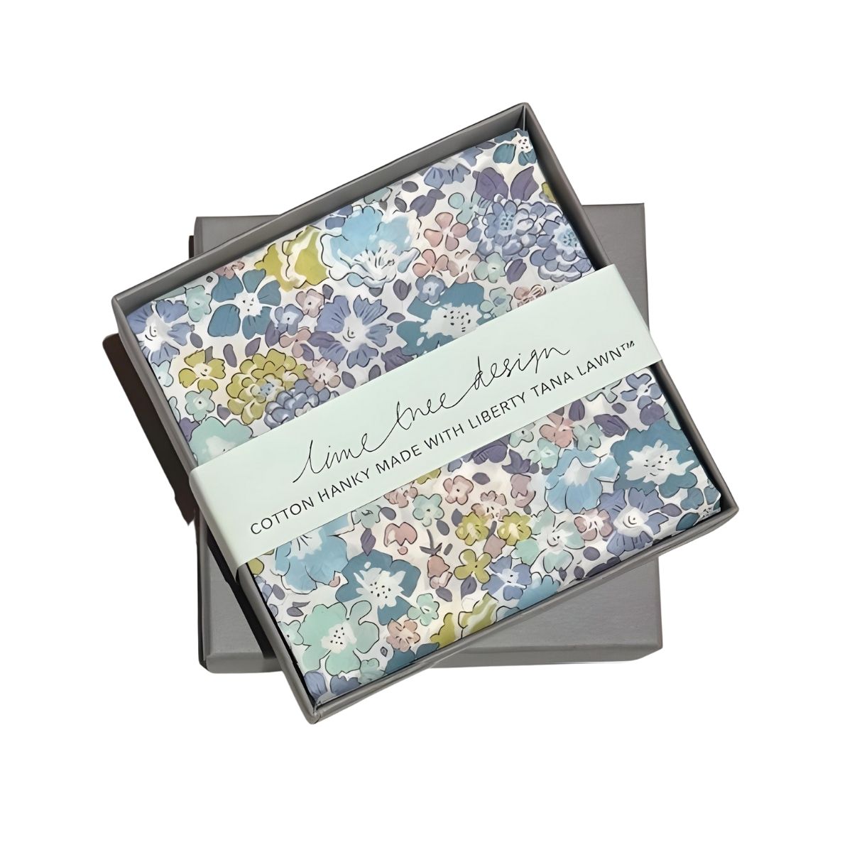 Lime Tree Design Single Boxed Hanky Made with Liberty Tana Lawn