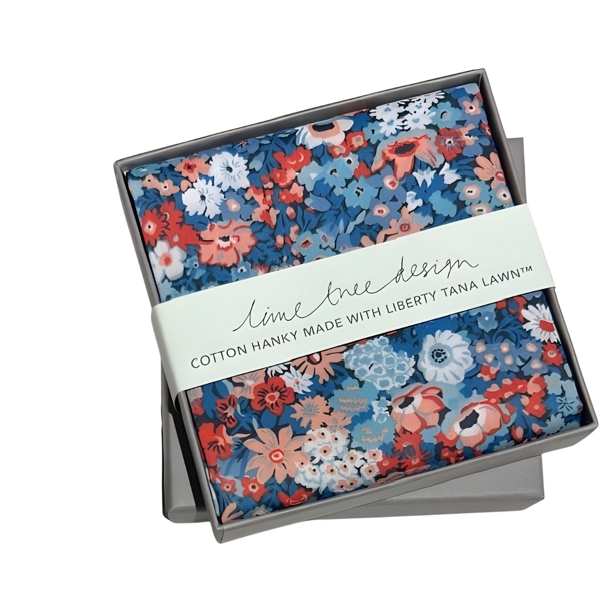 Lime Tree Design Single Boxed Hanky Made with Liberty Tana Lawn