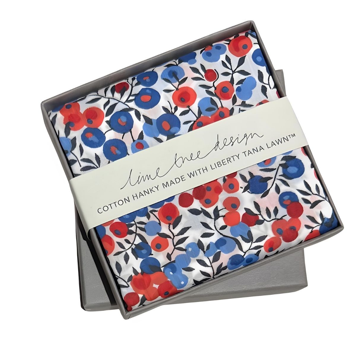 Lime Tree Design Single Boxed Hanky Made with Liberty Tana Lawn