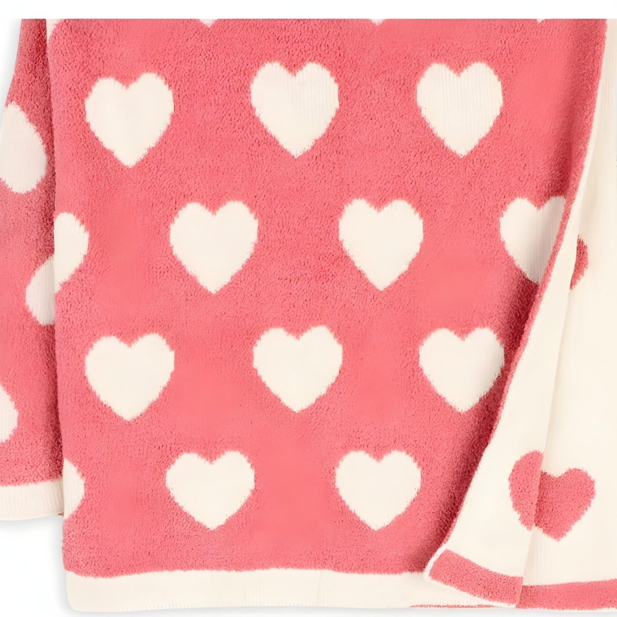 Viverano Organic Fuzzy Love - Organic Jacquard Knit Baby Blanket - Baby Pink