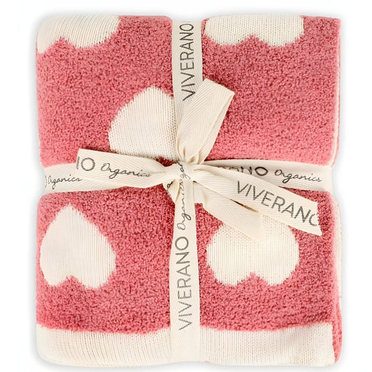 Viverano Organic Fuzzy Love - Organic Jacquard Knit Baby Blanket - Baby Pink