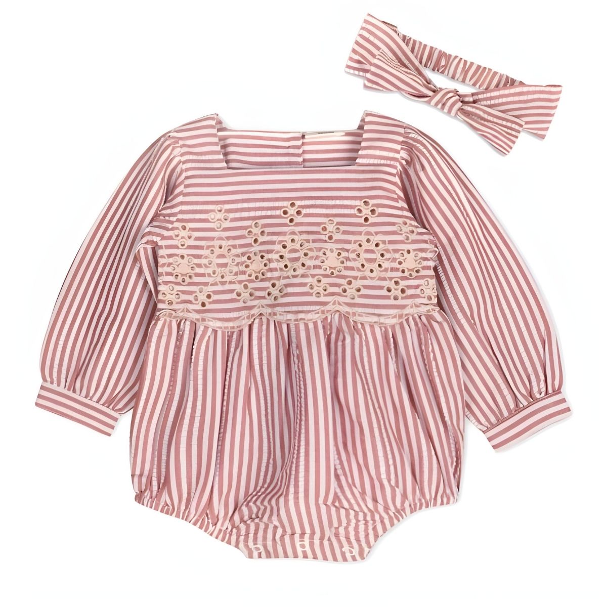 Viverano Organic Siena Striped Embroidered Baby Romper & Headband