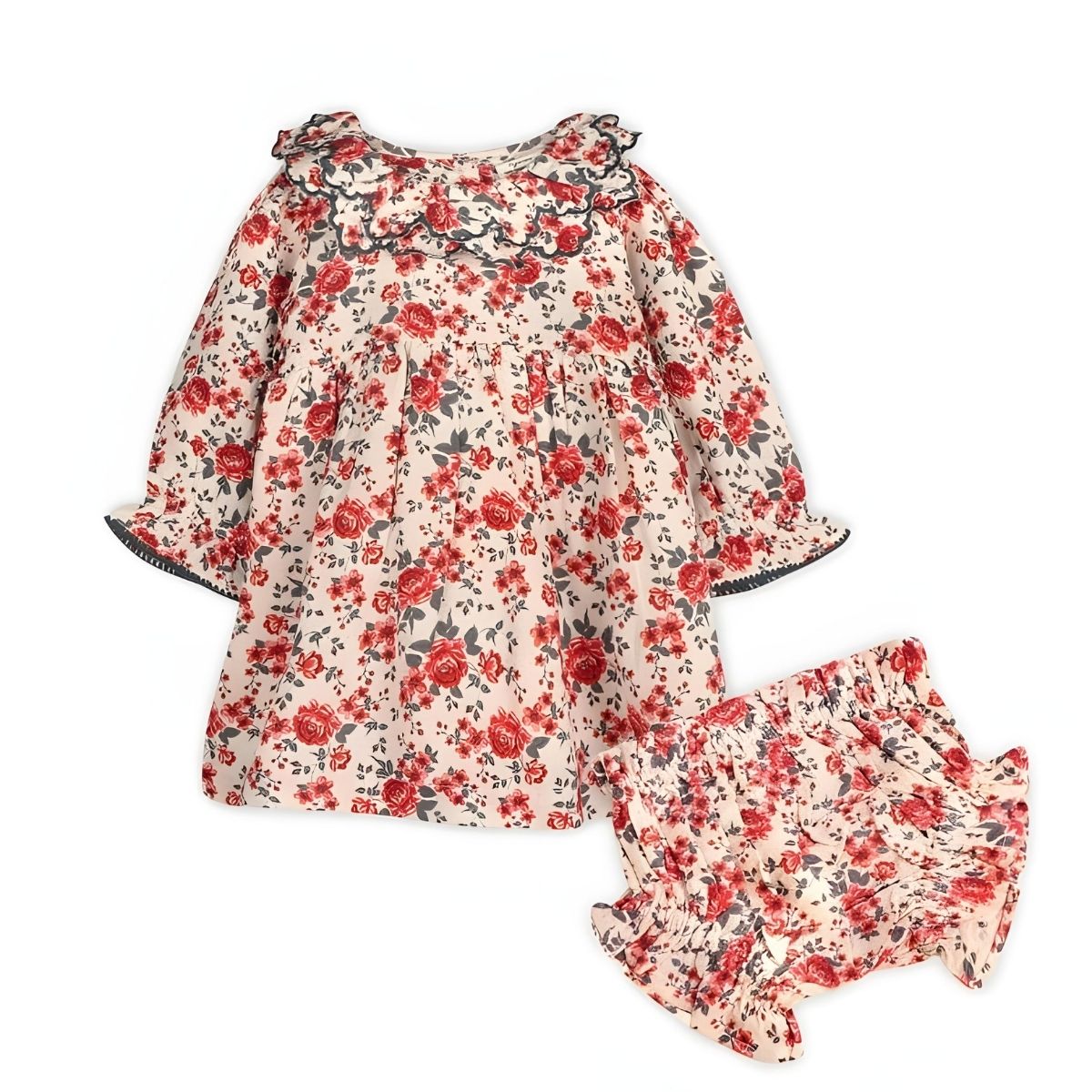 Viverano Organic Amour Rose Floral Ruffle Baby Dress & Bloomer